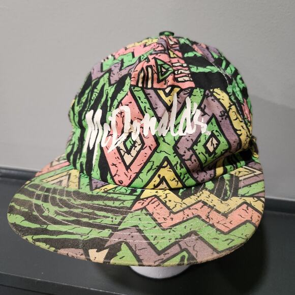 VTG 80s 90s McDonald's Neon Aztec Print Geometric Graffiti Snapback Hat Cap - Picture 2 of 14